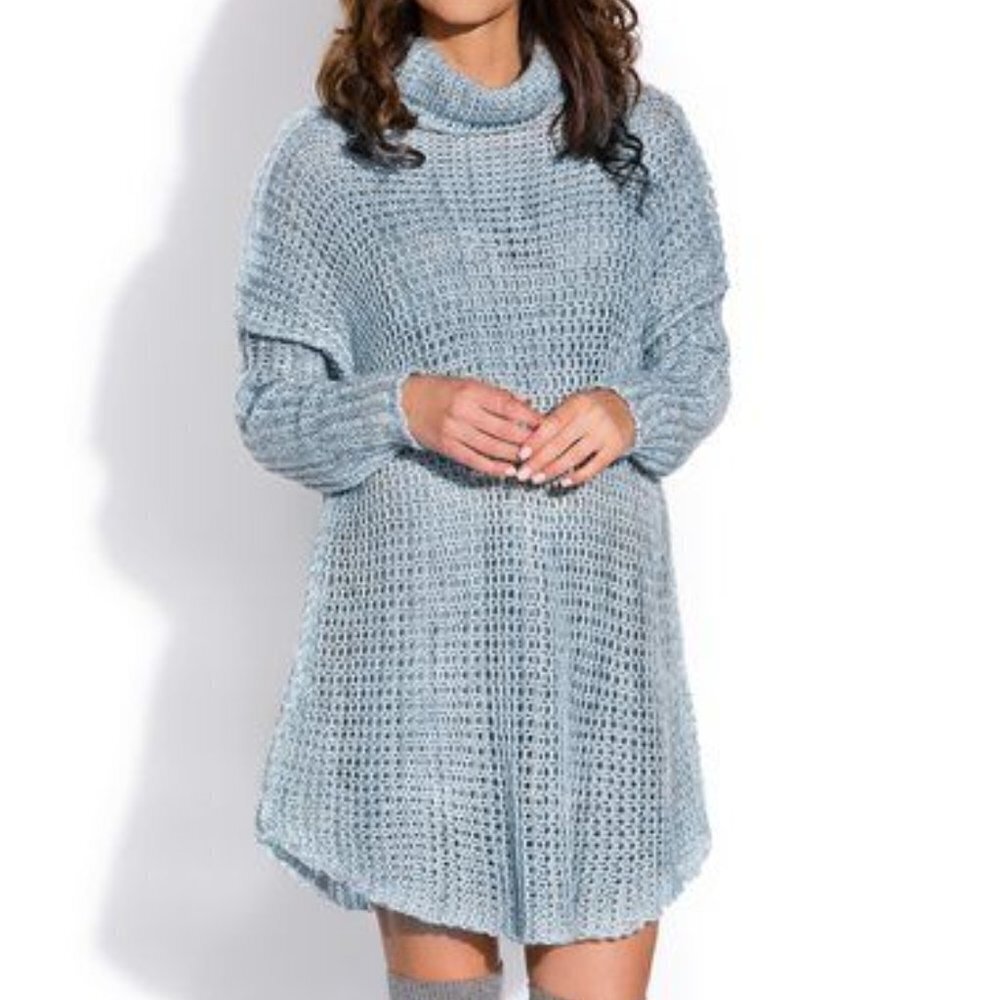 Sweater Dress Cowl Neck FIMFI Slouchy Knit Tunic Blue‎